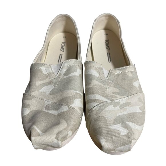 Toms Classic Alpargata Slip On Shoes Womens Size 7 Beige Light Camo Canvas Flats - Picture 1 of 10
